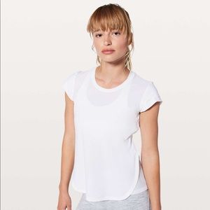 White lululemon just pleat it top with mesh detail